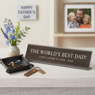 Porte-nom Pour Bureau Meilleur Papa du Monde en Bois Rustique sur mesure