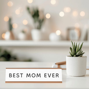 Porte-nom Pour Bureau Meilleure Maman Jamais Gras Moderne Blanc