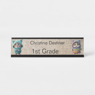 Porte-nom Pour Bureau Mignonne 2 images chat Enseignant