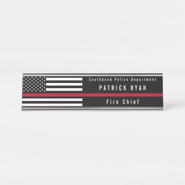 Porte-nom Pour Bureau Mince Red Line Firefighter Drapeau Étoiles rayures (Devant)