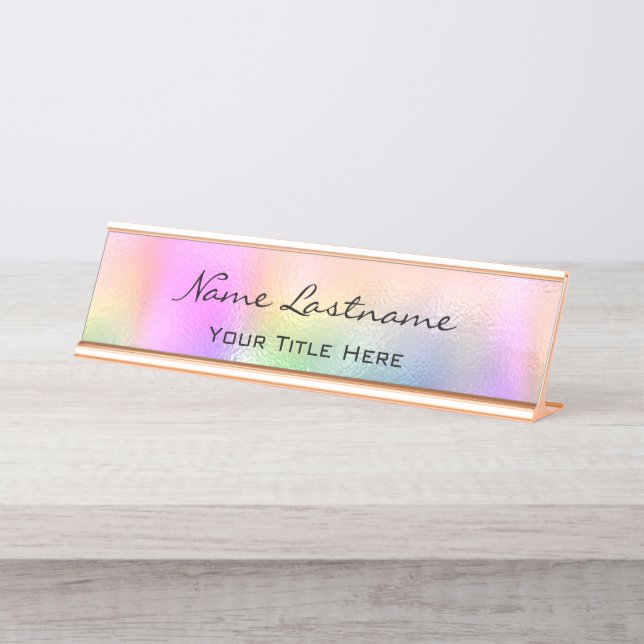 Porte-nom Pour Bureau Minimalisme Personnalisé Élégant Holographique Ros (Devant)
