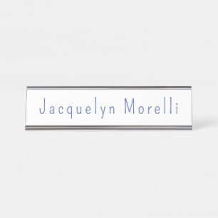 Porte-nom Pour Bureau Minimaliste Blanc Bleu Plaine Élégant Nom moderne