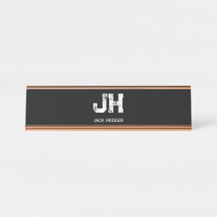 PORTE-NOM POUR BUREAU MINIMALISTE BLANC MONOGRAMME À DEUX LETTRES NOM NO