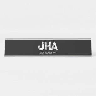 PORTE-NOM POUR BUREAU MINIMALISTE BLANC MONOGRAMME DE TROIS LETTRES NOM