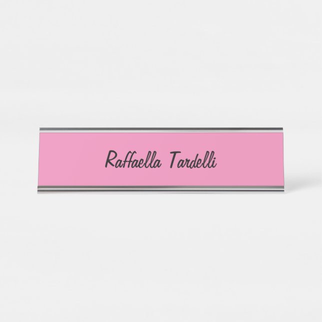 Porte-nom Pour Bureau Minimaliste personnalisé customisé nom couleur ros (Devant)