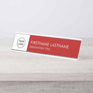 Porte-nom Pour Bureau Moderne Rouge et Blanc - Ajouter un logo, un nom,