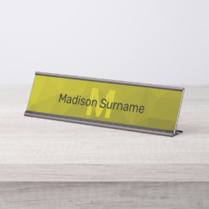 Porte-nom Pour Bureau Monogramme à motif géométrique en maille ombré fon