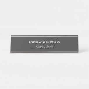 Porte-nom Pour Bureau Monogramme moderne Gris clair Carte de visite tend