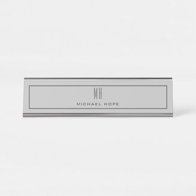 Porte-nom Pour Bureau Monogramme moderne Initiales Professional Plain Si (Devant)