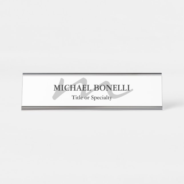 Porte-nom Pour Bureau Monogramme moderne tendance professionnel initial (Devant)