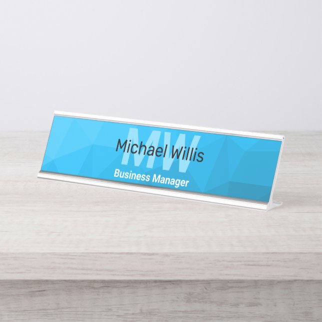 Porte-nom Pour Bureau Monogramme motif de maillage géométrique dégradé c (Devant)