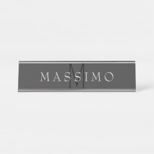 Porte-nom Pour Bureau Monogramme Noir Professionnel Gris Votre Nom
