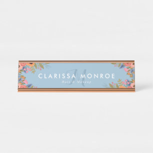 Porte-nom Pour Bureau Monogramme Pastel Boho Fleurs