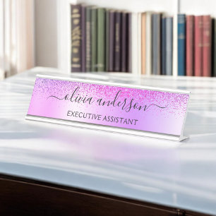 Porte-nom Pour Bureau Monogramme violet Parties scintillant Étincelante