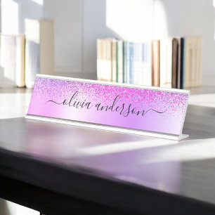 Porte-nom Pour Bureau Monogramme violet Parties scintillant Étincelante