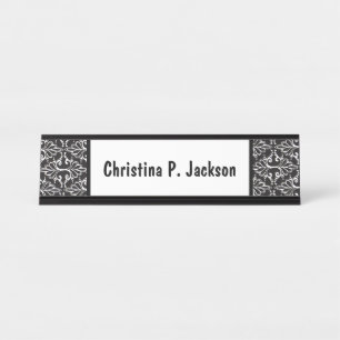 Porte-nom Pour Bureau Motif Damas noir blanc Fancy Scrolls