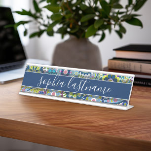 Porte-nom Pour Bureau Motif floral funky avec signature manuscrite