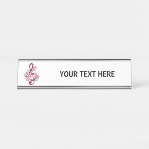 Porte-nom Pour Bureau Musical treble clef notes with sakura flowers