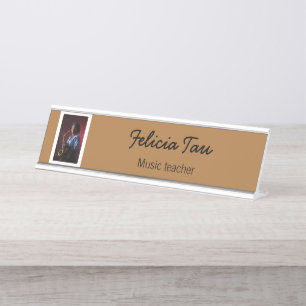 Porte-nom Pour Bureau Musicien photo personnalisé brun