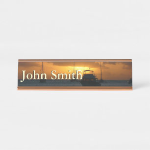 Porte-nom Pour Bureau Navires et Sunset Tropical Seascape