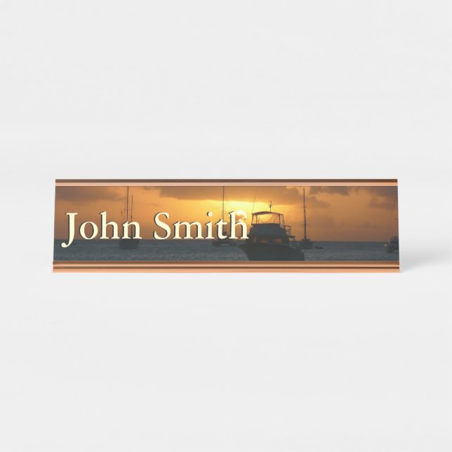 Porte-nom Pour Bureau Navires et Sunset Tropical Seascape (Devant)