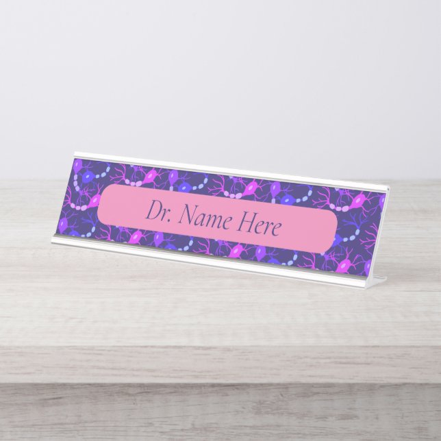 Porte-nom Pour Bureau Neurones connectés Neon Purple (Devant)