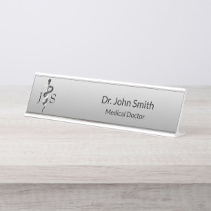 Porte-nom Pour Bureau Noble Médicale élégant noir blanc Asclepius