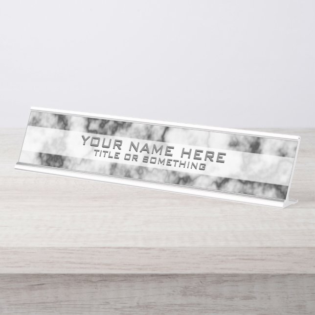 Porte-nom Pour Bureau Noir et Marbre blanc (Devant)