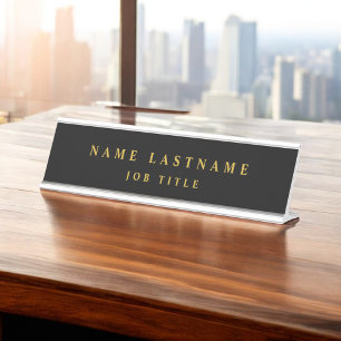 Porte-nom Pour Bureau Noir Or Moderne Élégant Classique Professionnelle