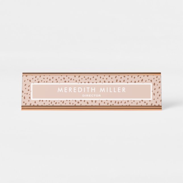 Porte-nom Pour Bureau Nom Beige tendance avec Terracotta Boho Brown (Devant)