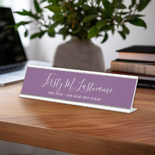 Porte-nom Pour Bureau Nom et titre Calligraphie - CAN EDIT couleur viole