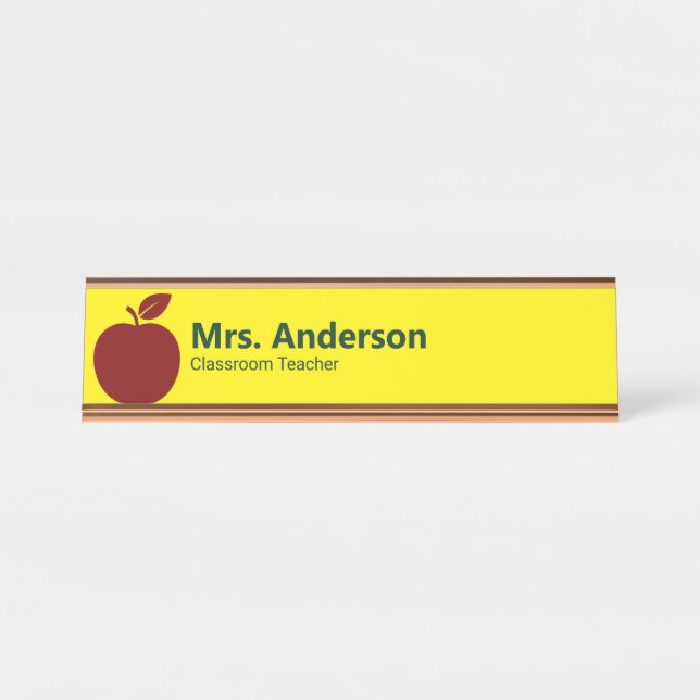 Porte-nom Pour Bureau Nom et titre de l'enseignant Apple Yellow (Devant)