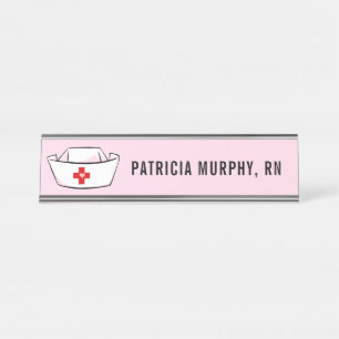 Porte-nom Pour Bureau Nurse Casquette RN Nom du monogramme Rose