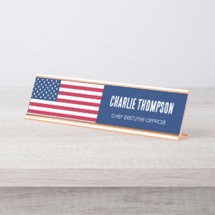Porte-nom Pour Bureau Office américain du drapeau
