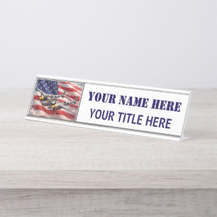 Porte-nom Pour Bureau P-38 Lightning avec drapeau américain