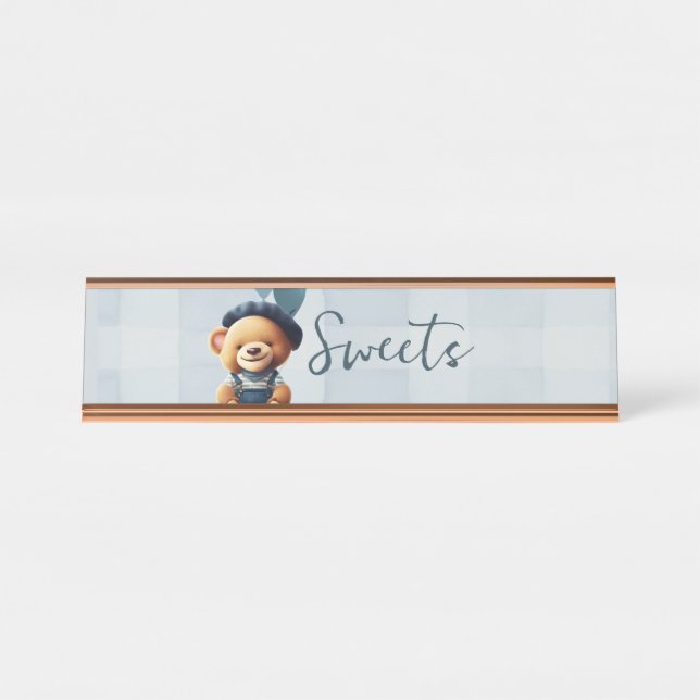 Porte-nom Pour Bureau Panneau Baby shower Ours (Devant)