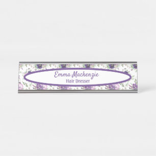 Porte-nom Pour Bureau Panneau de fleurs violettes de la station florale