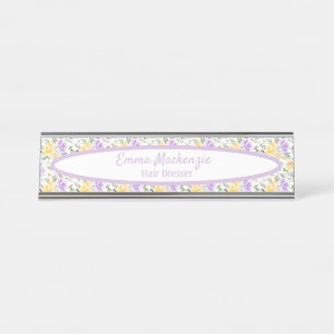Porte-nom Pour Bureau Panneau du bureau Floral Station Fleurs Jaunes Vio