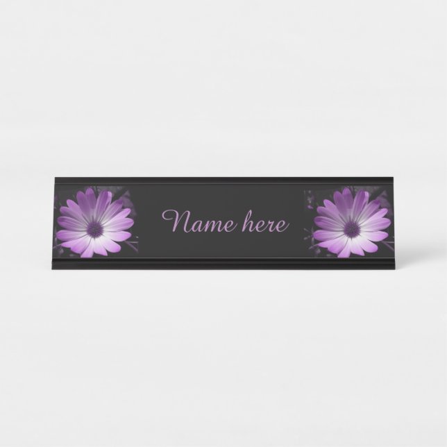 Porte-nom Pour Bureau Panneau personnalisé Fleur de marguerite violette (Devant)