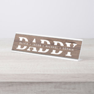 Porte-nom Pour Bureau "Papa" Noms Personnalisés Des Enfants Bois + Blanc