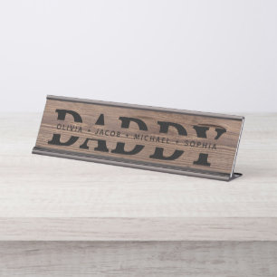 Porte-nom Pour Bureau "Papa" Noms Personnalisés Des Enfants Bois Noir
