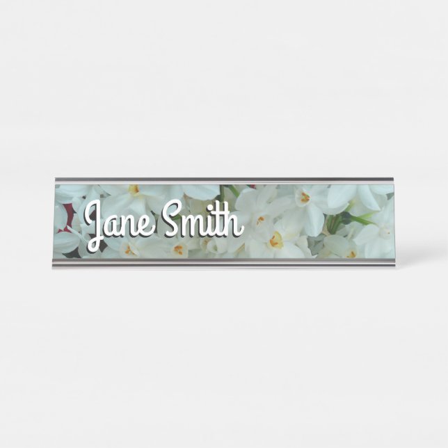 Porte-nom Pour Bureau Paperwhite Narcissus Fleurs blanches délicates (Devant)