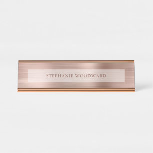 Porte-nom Pour Bureau Papier Métal Doré Rosé Faux Brossé Moderne