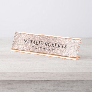 Porte-nom Pour Bureau Parties scintillant d'or Rose moderne Blush Profes