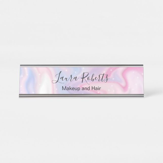 Porte-nom Pour Bureau Parties scintillant en marbre rose esthétique (Devant)