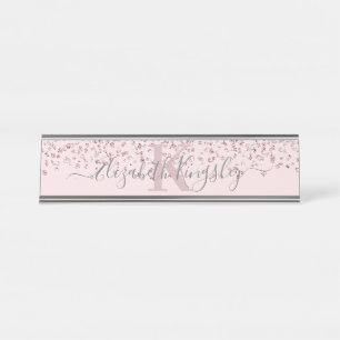 Porte-nom Pour Bureau Parties scintillant or Rose Blush Diamond Monogram