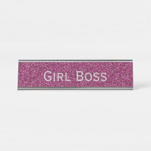 Porte-nom Pour Bureau Parties scintillant rose et Argent fille Boss Drô