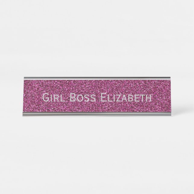 Porte-nom Pour Bureau Parties scintillant rose personnalisée & Boss fill (Devant)