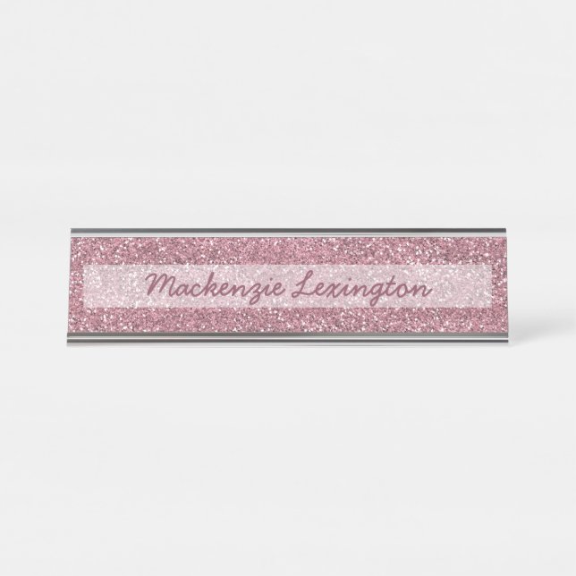 Porte-nom Pour Bureau Parties scintillant rose personnalisée | Or Rose (Devant)