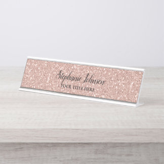 Porte-nom Pour Bureau Personalized Faux Rose Gold Glitter